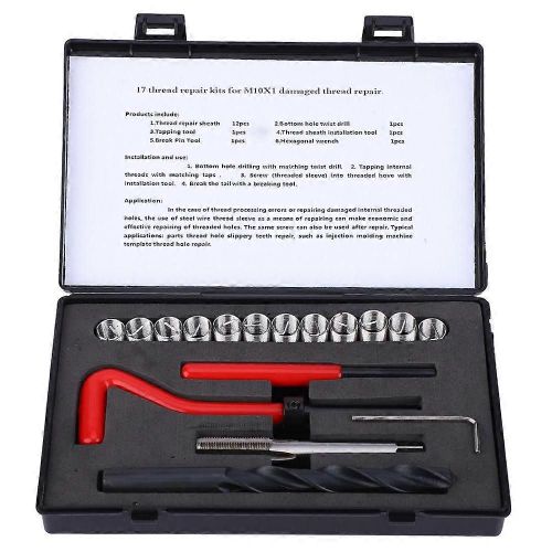 17Pcs Kit de réparation de filetage en acier inoxydable Clé à taraudière torsadée Outil d¿insertion fileté M10x1