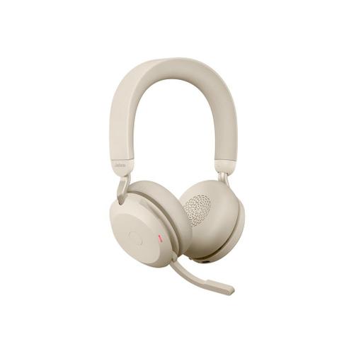 Jabra Evolve2 75 - Micro-casque - sur-oreille - Bluetooth - sans fil - Suppresseur de bruit actif - USB-C - isolation acoustique - beige - Optimisé pour la CU