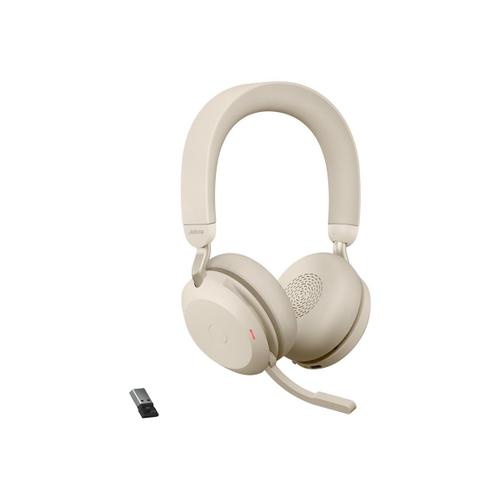 Jabra Evolve2 75 - Micro-casque - sur-oreille - Bluetooth - sans fil - Suppresseur de bruit actif - USB-A - isolation acoustique - beige - Optimisé pour la CU