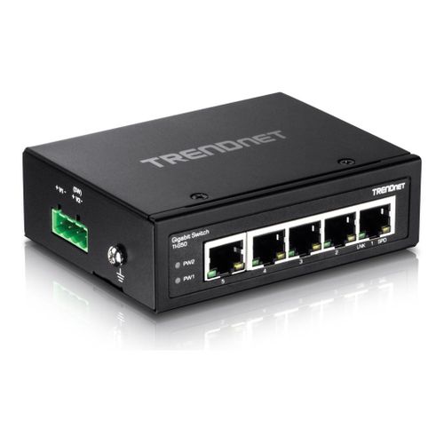 TRENDnet TI-G50 - Commutateur - non géré - 5 x 100/1000/10000 - Montage sur rail DIN, fixation murale - Tension CC - Conformité TAA
