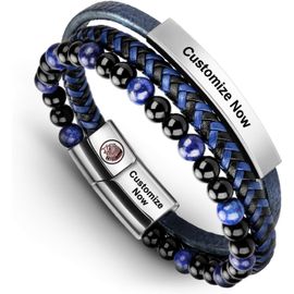 Bracelet Homme - Bracelet Cuir Homme Manchette Tressé À La Main Classique Noir Et Brun Avec Fermoir Magnétique Gravé Cadeau Bijoux Gratuit En Boîte.[V734]