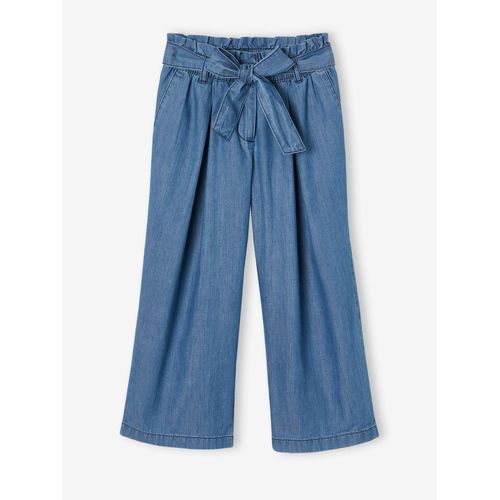 Pantacourt Large Style Paperbag Fille En Denim Léger Bleu Moyen