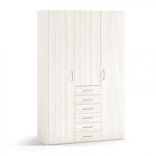Armoire 3 Portes 6 Tiroirs 153,1 X 57,5 X 240 Cm Finition Chêne Blanchis