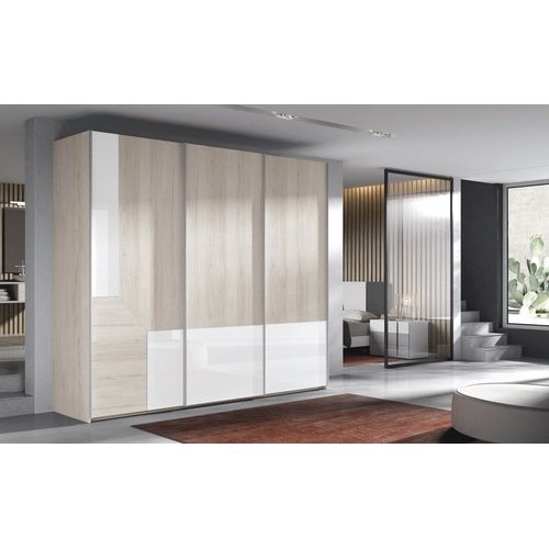 Armoire 3 Portes Coulissantes Suspendues Icon 206,2 X 240 Couleur Tundra Cristal Blanco Profil Inox