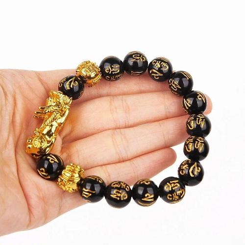 Bracelet Feng Shui Pixiu unisexe pour homme et femme, couleur noir