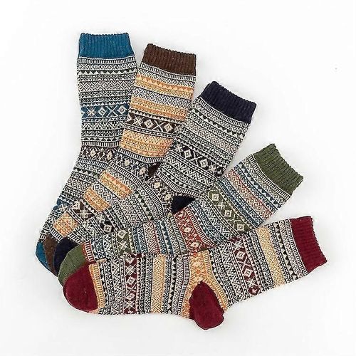 5 Paires De Chaussettes Pour Hommes Laine Thermique Chaud Tricoter Chaussettes Style Ethnique Chaussettes Thermiquespour Cadeaux De Noël D¿Hiver Pour Hommes