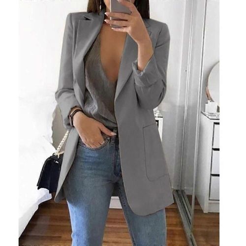Revers Pour Femmes Bureau Bureau Blazer Veste Casual Manches Longues Vêtements D #39;Extérieur Longueur De La Hanche