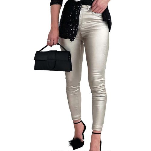 Femmes Leggings Cheville Serré Extensible Plis Résistant Poches Surface Lumineuse Skinny Faux Cuir Leggings Pantalons Femmes Vêtements
