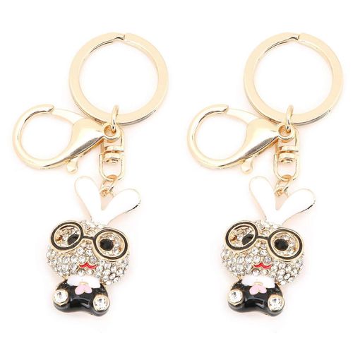 2pcs Porte-Clés Pendentifs Mignon Lapin Forme Strass Ornements Accessoires Pour Porte-Clés Sac Décoration Cadeaublack