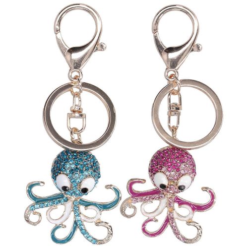 2pcs Mode Poulpe En Forme Strass Porte-Clés Porte-Clés Sac Charme Pendentif Cadeau (Bleu Rose Rouge)