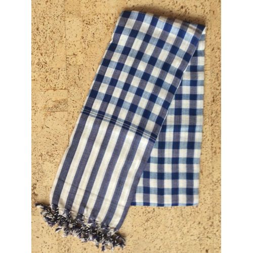 Krama Khmer Traditionnel Bleu Roi Echarpe Mixte 100% Coton Tissé Cambodge Asie