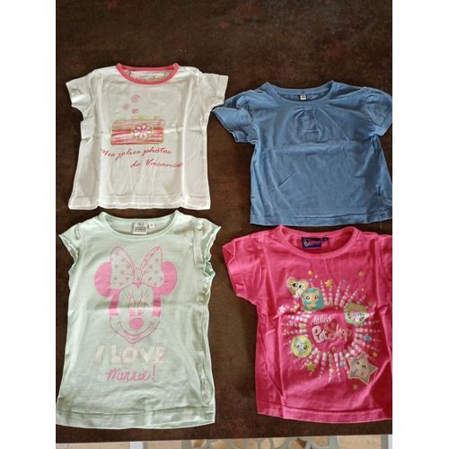 4 T Shirt Mc Bleu Rose Vert Blanc Fille 3 Ans Très Bon État