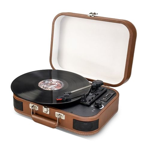 Platine vinyle portable 33,45,78 trs, multifonction Bluetooth rétro Inovalley TD14, Fonction encoding, Port USB 2.0, Cuir marron