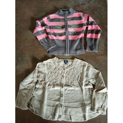 2 Gilets Marron Gris Rose Fille 3 Ans Très Bon État