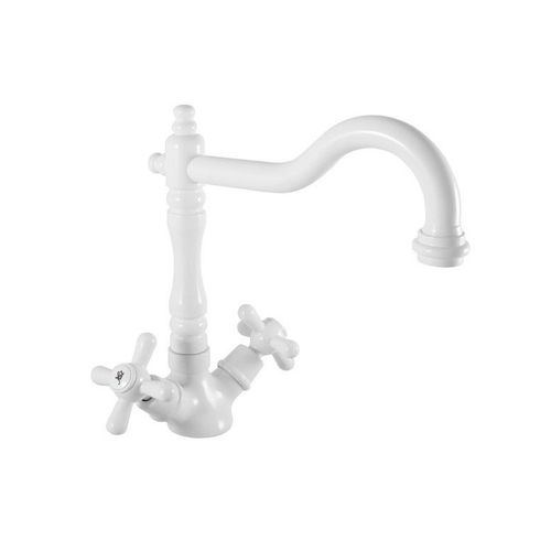 Mélangeur lavabo MORAVA RETRO pivotant laiton blanc mat-Blanc-Blanc--