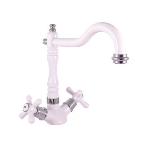 Mélangeur lavabo MORAVA RETRO pivotant laiton blanc chromé sans siphon--