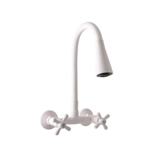 Mélangeur évier mural flexible à mémoire de forme MORAVA RETRO laiton blanc mat-Blanc-Blanc--