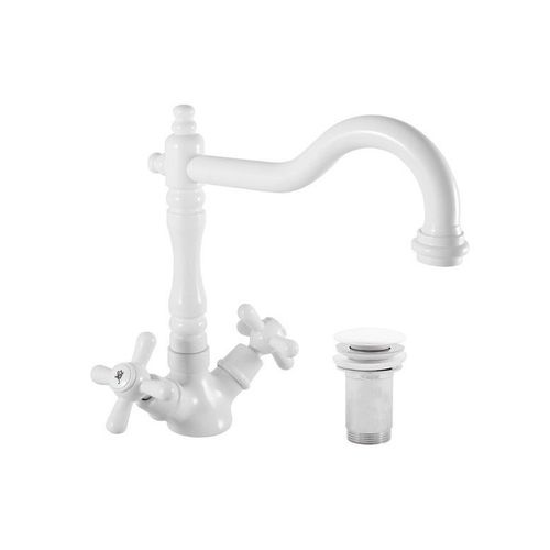 Mélangeur lavabo MORAVA RETRO pivotant laiton blanc mat-Blanc-Blanc--
