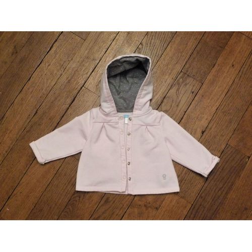 Veste/ Gilet Rose À Capuche Gris À Pois Rose- Taille 12 Mois=74cm- Obaibi