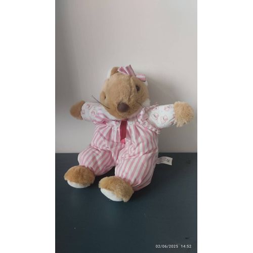 Peluche souris rayures rose et blanche