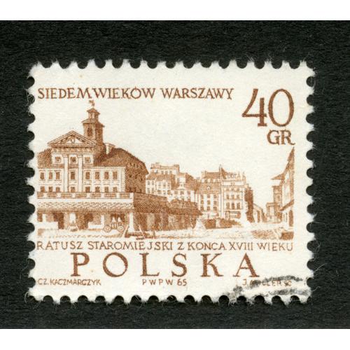 Timbre Oblitéré Polska, Siedem Wiekow Warszawy, Ratusz Staromiejski Z Konca Xviii Wieku, 1965, 40 Gr