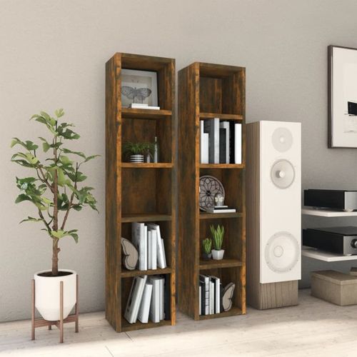 Vidaxl Armoires À Cd 2 Pcs Chêne Fumé 21x16x93,5 Cm Bois D'ingénierie