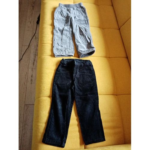 2 Pantalons Velours Noir Marron Gris Garçon 3 Ans Très Bon État