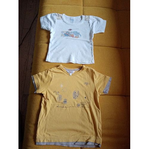 2 T Shirt Mc Blanc Moutarde Garçon 3 Ans Très Bon État