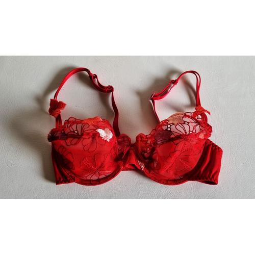 Soutien-Gorge Barbara Taille 90b Rouge Avec Dentelle Motifs Fleurs