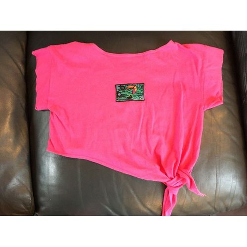 Haut / Top / T.Shirt Fille Fushia Motif Perroquet Noeud Sur Cote Taille 10 Ans