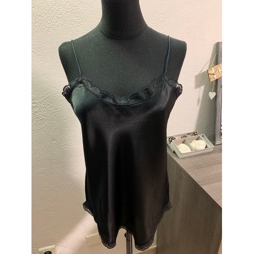 Top Noir À Bretelles Pour Femme Aspect Satiné Taille Unique