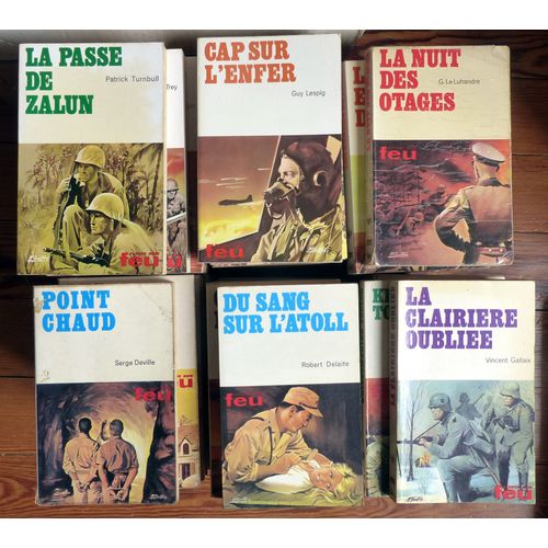 Lot De 102 Romans De Guerre - Collection Feu (Fleuve Noir 1968-1975) Entre Le N°102 Et Le N°244 - Par Piet Legay, Henri Trey, Guy Lespig, Robert Chavanac Etc. - Couvertures De Michel Gourdon