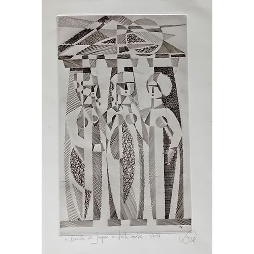 Gravure Au Burin: Trois Personnages Féminins. Epreuve Dédicacée.