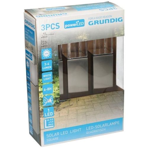 Grundig Lampes Solaires D'extérieur Avec Capteur Led Blanc Chaud Ensemble De 3 Acier Inoxydable