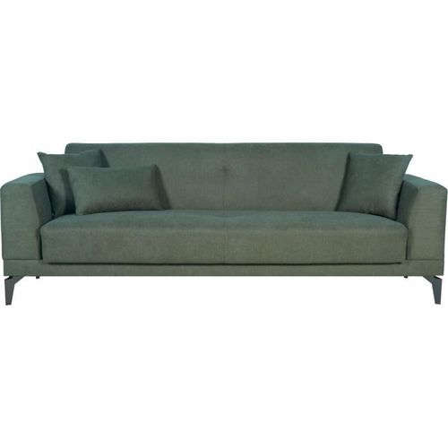 Canapé Convertible 3 Places - Henry - Tissu Vert Foncé - 3 Coussins - Coffre De Rangement - 234 X 85 X 84 Cm