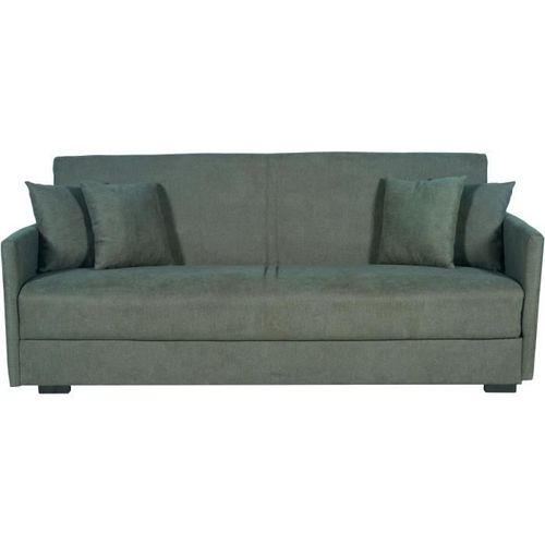 Canapé Convertible 3 Places - Bianca - Tissu Vert Foncé - 4 Coussins - Coffre De Rangement - 204 X 92 X 91 Cm