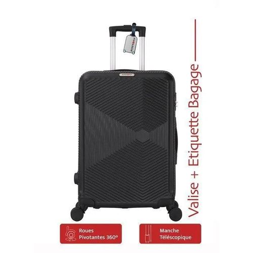 Valise Grande Taille 75cm ABS Jet Rouge + Étiquette BAGAGE - 4 Roues 360 - 94L ¿ ADC