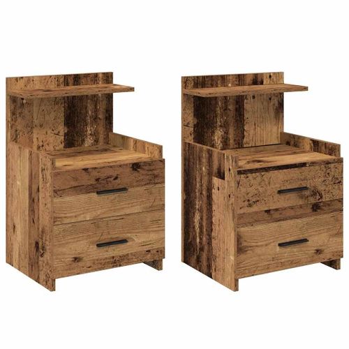 Vidaxl Tables De Chevet2 Pièces Avec 2 Tiroirs Bois Ancien 40 X 36,5 X 62 Cm