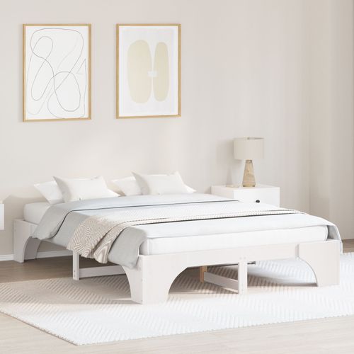 Vidaxl Cadre De Lit Blanc Bois 150 X 200 Cm Minimaliste
