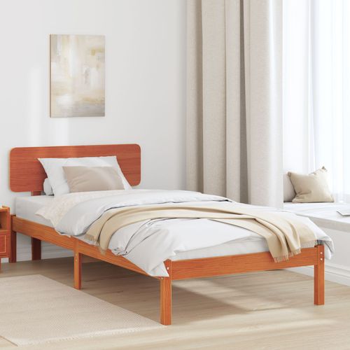 Vidaxl Cadre De Lit Avec Tête De Lit Marron Ciré 100x200 Cm En Bois De Pin Massif