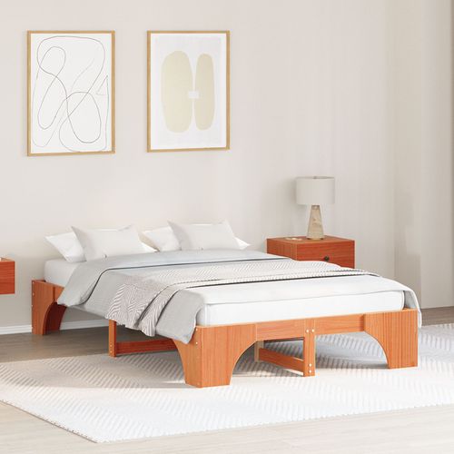 Vidaxl Cadre De Lit Marron Ciré Bois Massif 120 X 200 Cm Durable