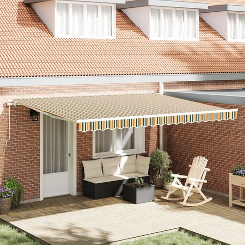 Store Rétractable Manuel Vidaxl Vert Et Jaune 450x350 Cm, Tissu De Remplacement Pour Store Vidaxl Pour Cadre De 4,5x3,5 M Vert Et Jaune