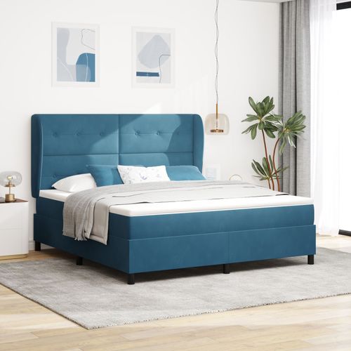 Lit Box Spring Vidaxl Avec Matelas Bleu Foncé 180x200 Cm En Velours