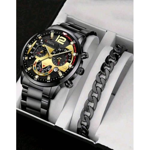 Duo Montre Homme À Quartz Et Bracelet Assorti