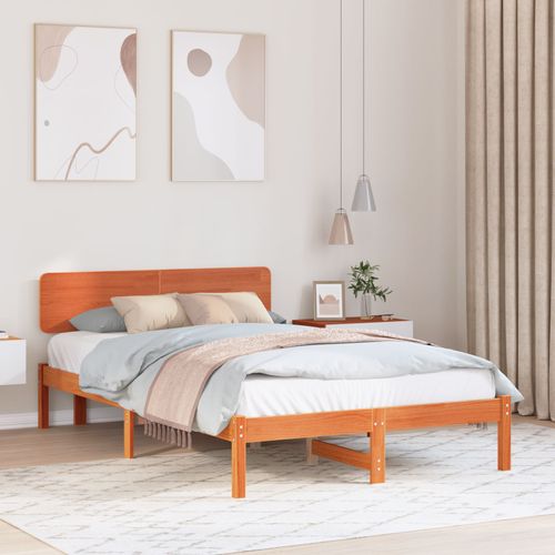 Vidaxl Cadre De Lit Avec Tête De Lit Marron Ciré 120x190 Cm Bois De Pin Massif