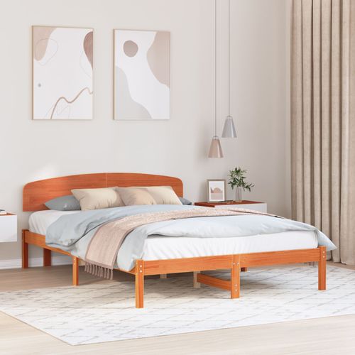 Vidaxl Cadre De Lit Avec Tête De Lit Marron Ciré 150x200 Cm Bois Massif De Pin