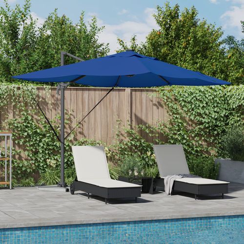 Vidaxl Parasol Déporté Roma Avec Leds Bleu Azur 352x251x265 Cm Aluminium