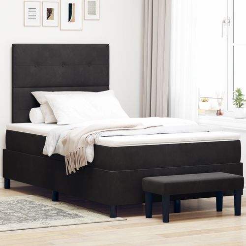 Vidaxl Lit À Ressorts Avec Matelas & Banc Noir 120x190 Cm Velours