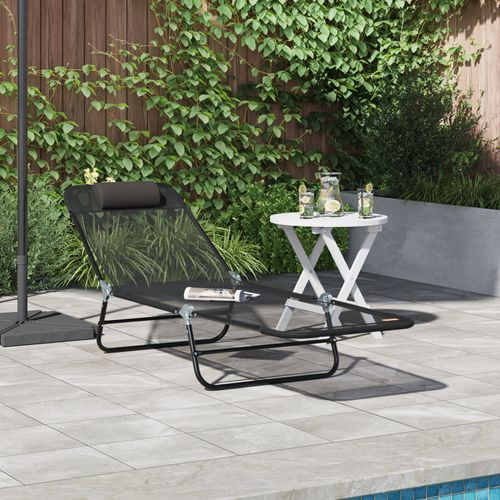 Vidaxl Chaise Longue Pliante Avec Têtière Textilène Noire