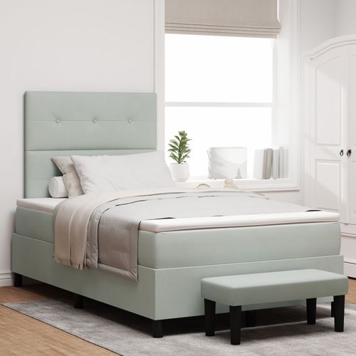 Vidaxl Lit À Ressort Avec Matelas Et Banc Gris Clair 120x190 Cm En Velours
